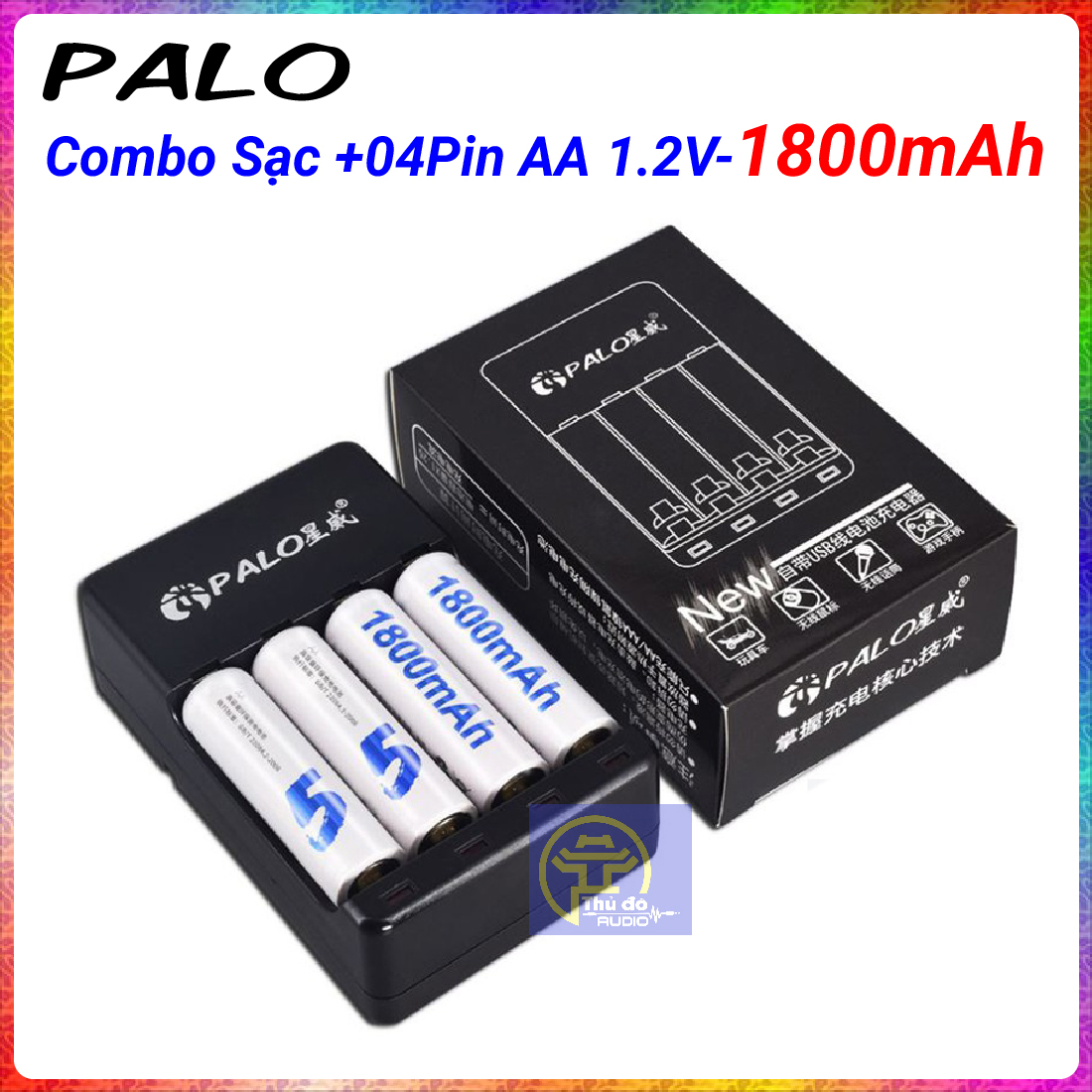 {Hàng chính hãng} Combo gồm Sạc pin và 4 pin tiểu sạc Palo AA 1800mAh cho xe điều khiển, đồ chơi, chuột máy tính...