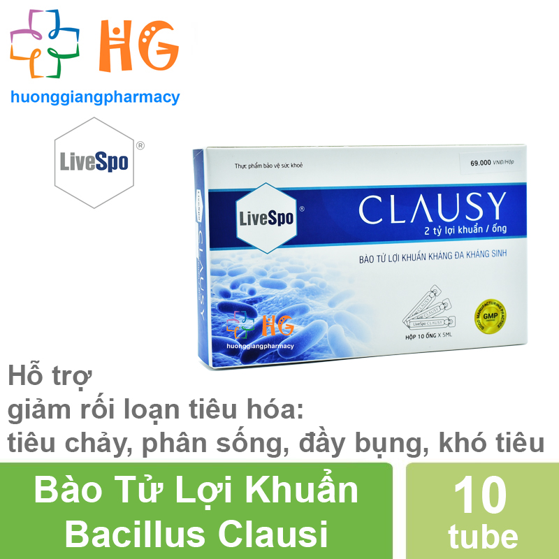 Bào tử lợi khuẩn Bacillus Clausi - Hỗ trợ giảm rối loạn tiêu hóa: tiêu chảy, phân sống, đầy bụng, khó tiêu (Hộp 10 ống)