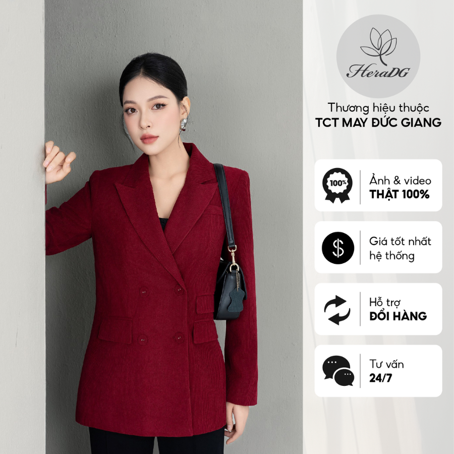Voucher siêu sale 15% Áo blazer HeraDG thiết kế 2 hàng khuy song song trẻ trung thanh lịch, chất nhung cao cấp WAVBC2028