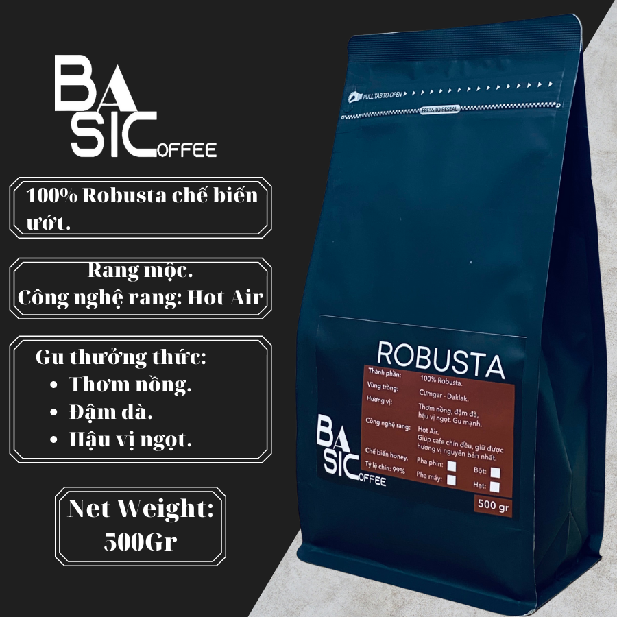Cà phê robusta đăk lăk nguyên chất rang xay mộc 100% bassic coffee vị đắng đầm hậu ngọt thơm nồng cafe dak lak