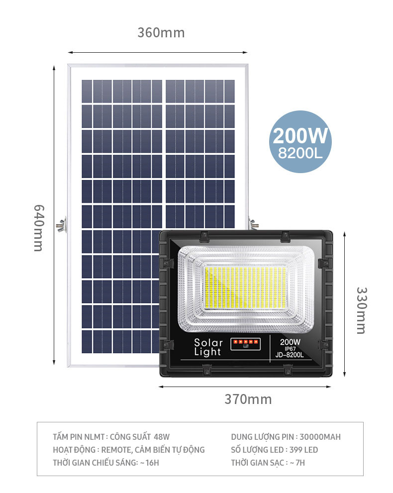 Đèn năng lượng mặt trời Việt Solar- JD8200L (200W)