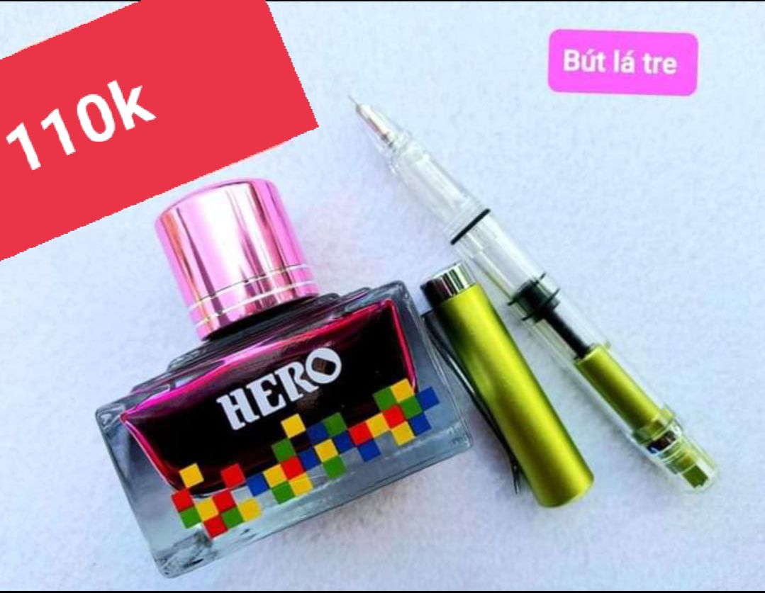 combo 1 mực hero+1 bút máy kim tinh ngòi lá tre