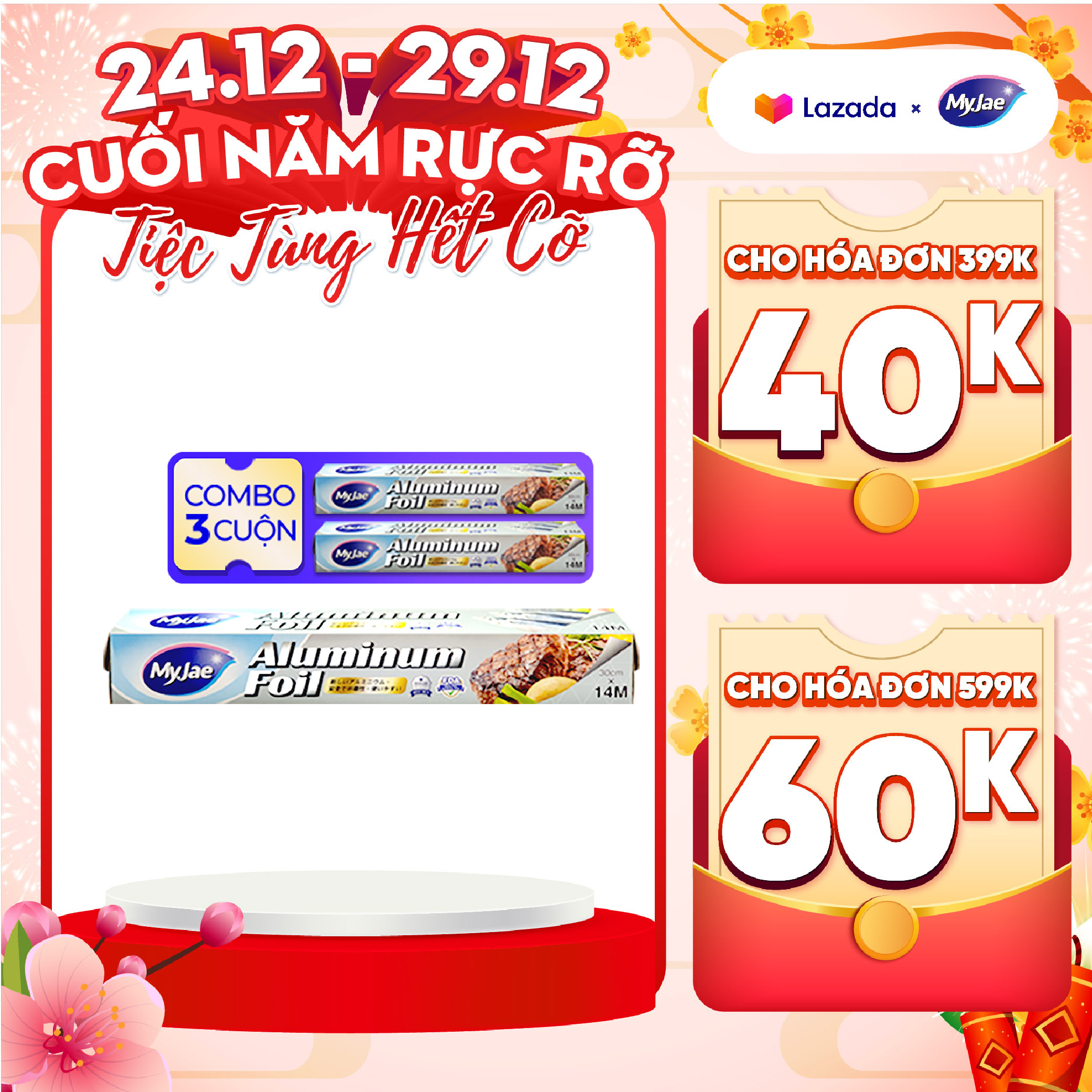 Combo 3 Hộp Giấy Bạc Màng Nhôm MyJae Đài Loan Để Bảo Quản Nướng Thức Ăn Bọc Thực Phẩm 30cm x 14m