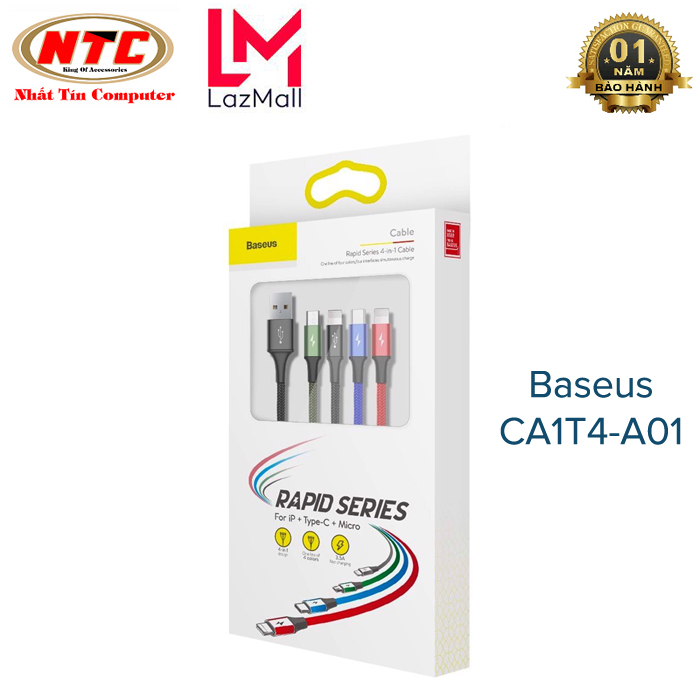 Cáp sạc 4 đầu baseus ca1t4-a01 rapid dài 1.2m max 3.5a tích hợp 2 lightning/ microusb/ typec - nhat tin authorised store