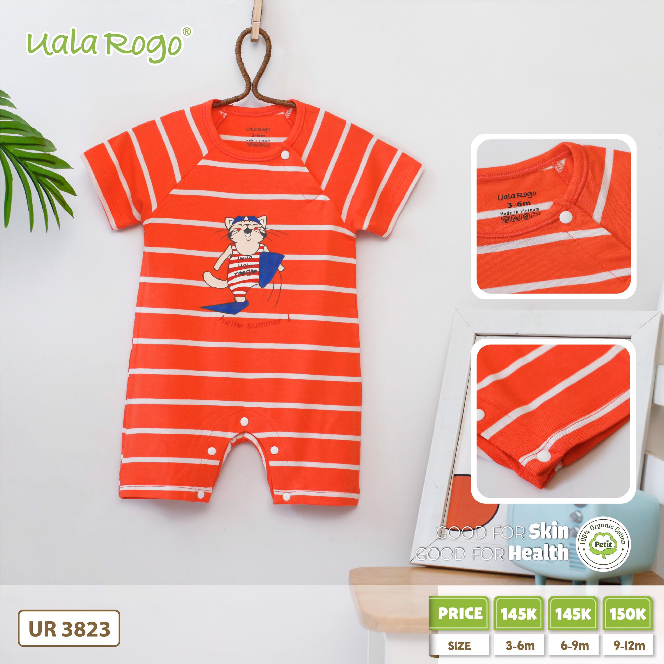 UR3823 - Body cộc tay UalaRogo vải Petit thoáng mát, co giãn dễ chịu