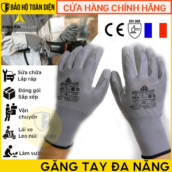Găng tay phủ PU Deltaplus VE702PG Thương hiệu Pháp _ Găng tay đa dụng găng tay làm điện làm vườn, lái xe, đóng gói