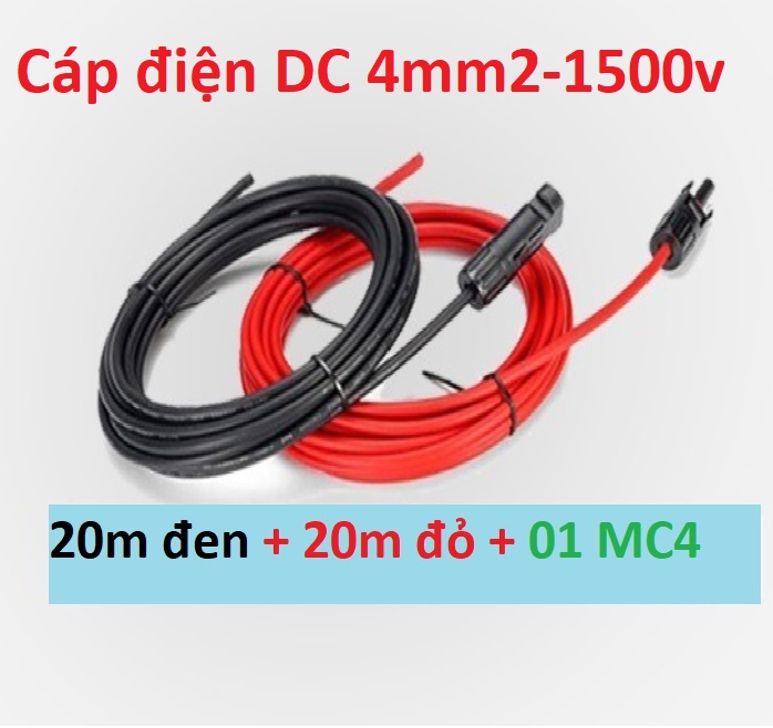 Combo 40m Dây điện solar DC 4.0mm2 Cáp điện một chiều tặng mc4