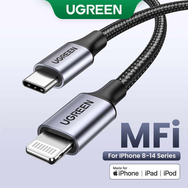  Cáp sạc UGREEN MFI USB C - Lightning - Chứng nhận MFi tương thích iPhone 14 13 12 11 iPad 9 AirPods - Bảo hành 18 tháng Model:US304 