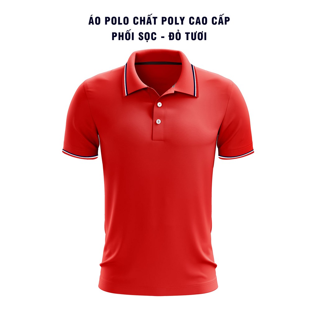 Áo polo chất poly phối sọc - đỏ tươi bt4