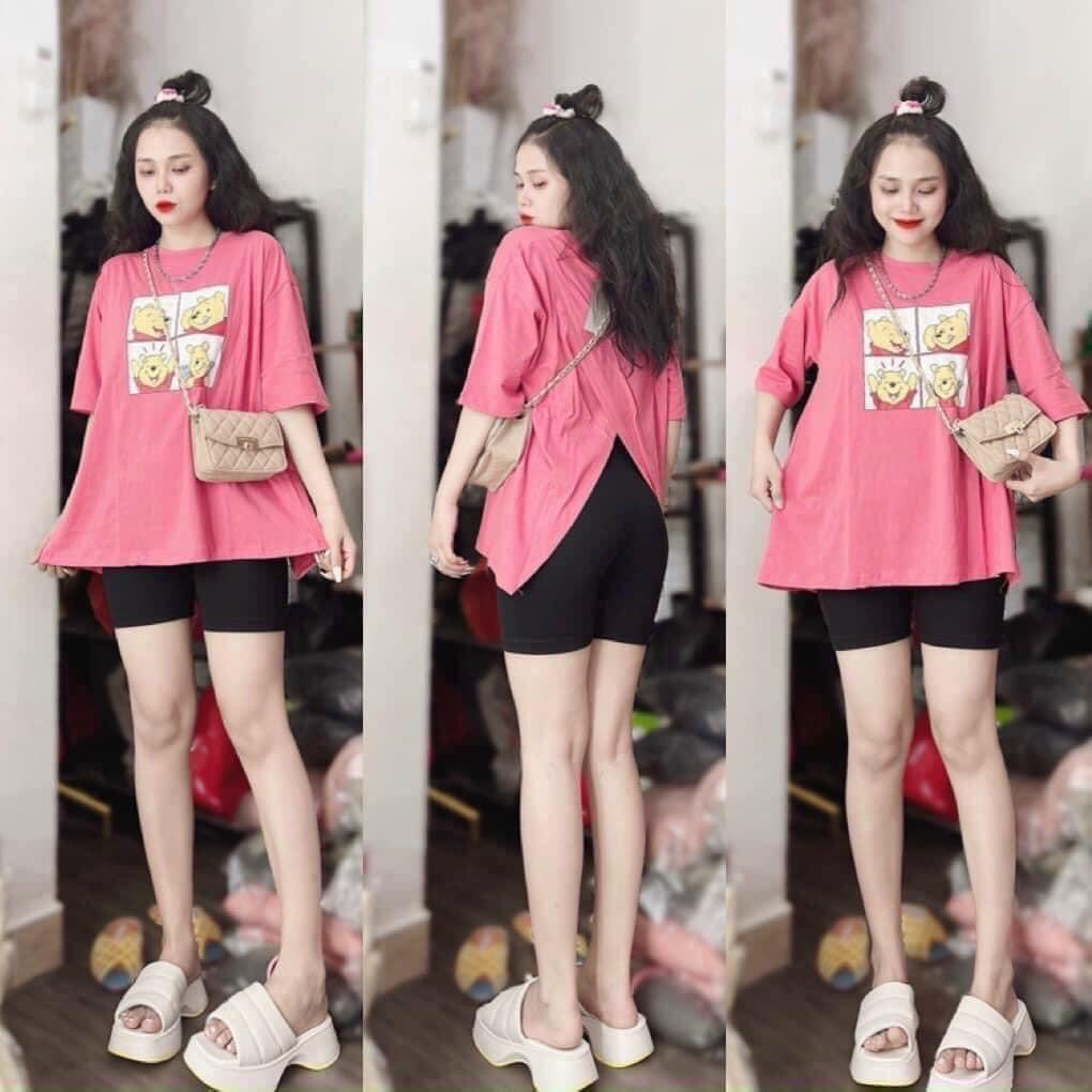 [Voucher 50k Freeship Max 0 đồng toàn quốc] Set đồ nữ áo thun cotton ngắn tay phối quần lửng ngố borip, Set bộ đồ nữ quần lửng borip và áo thun in gấu đáng yêu, Set bộ nữ áo thun cotton in gấu và quần lửng borip thoải mái MTB