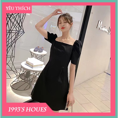 Đầm đen cổ vuông-Váy dự tiệc thời trang nữ Quảng Châu