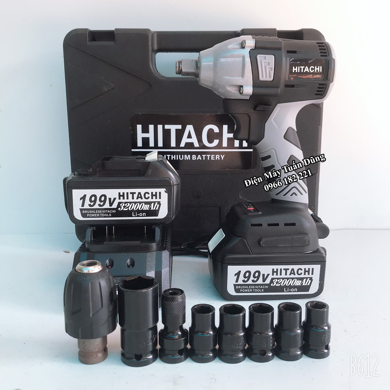 Siết bulong Hitachi 199V không chổi than 2 TRONG 1 - Máy siết bulong 2 Pin - Máy bắt vít - Tặng bộ đầu chuyển đổi thành 4 chức năng