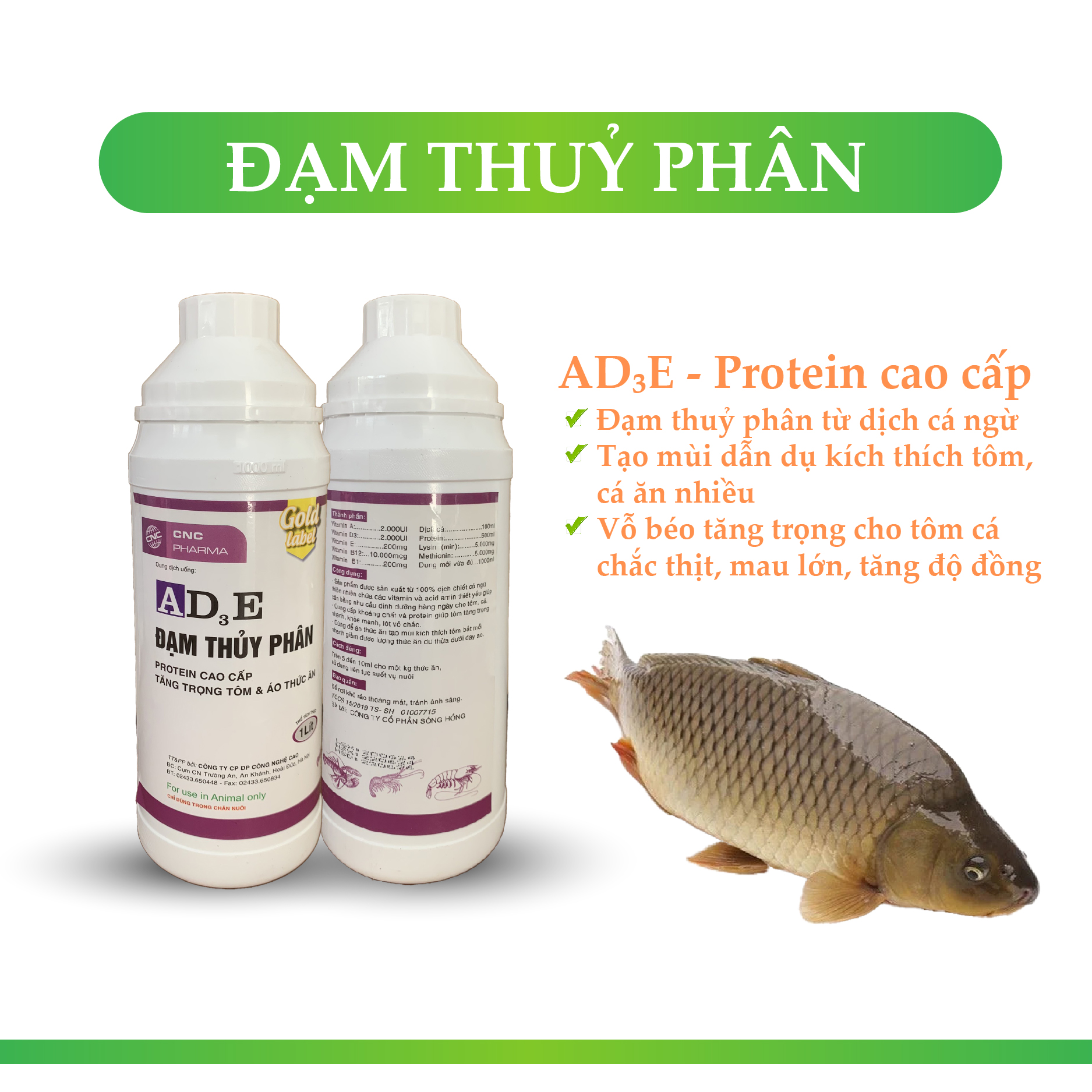 Đạm thuỷ phân thuỷ sản tôm thẻ 1 chai siêu tăng trọng cho tôm thẻ , tăng sức đề kháng , kích thích tôm bắt mồi