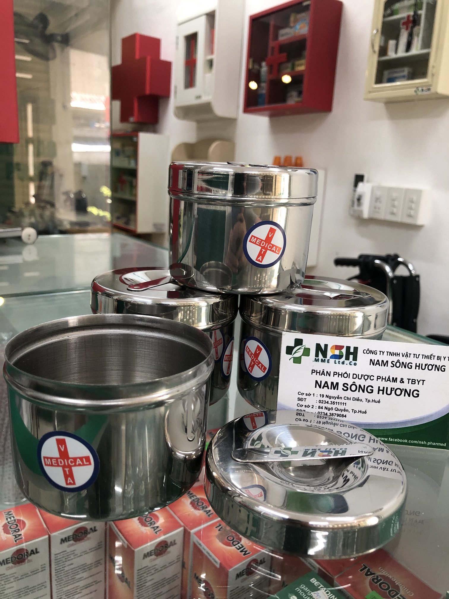 Hộp đựng bông gòn inox hộp đựng dụng cụ y tế tròn inox Vinh tấn size 7.5 và 8.5cm
