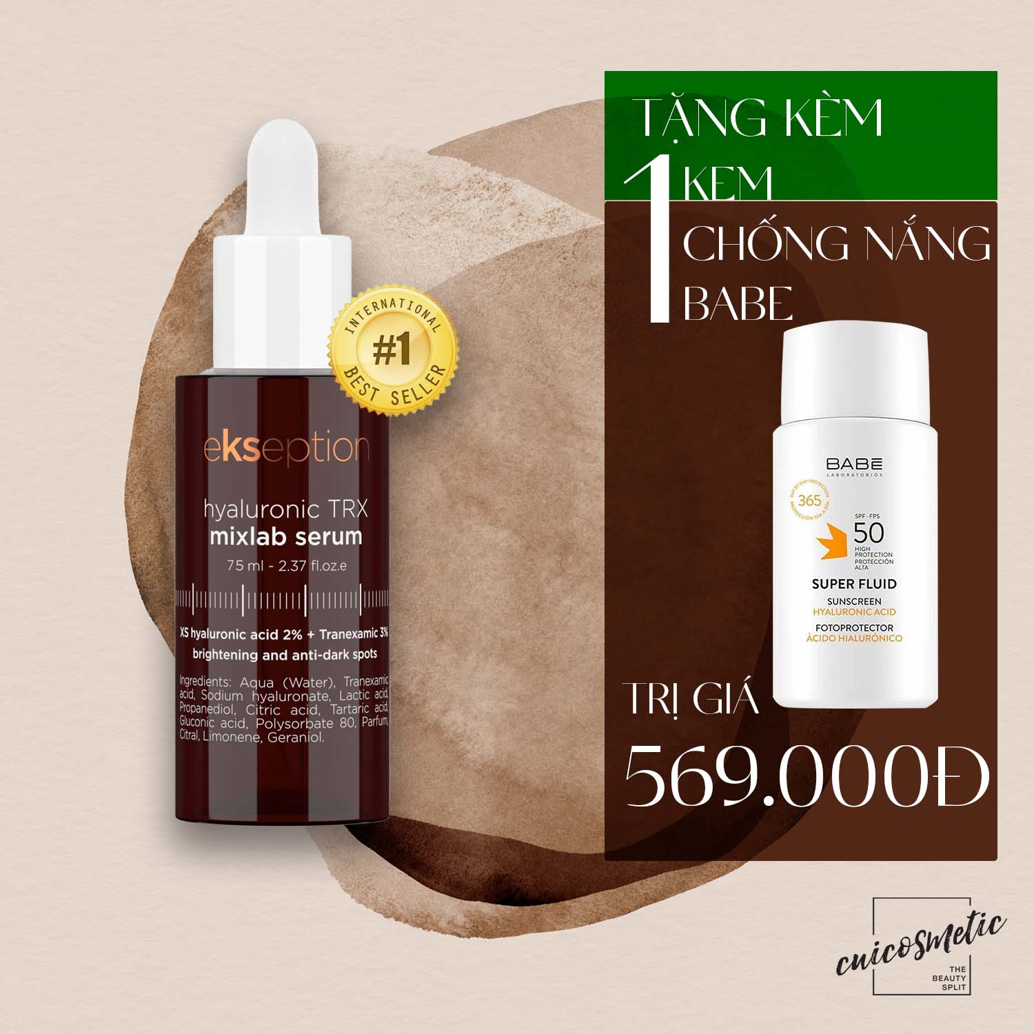 Serum giảm sạm nám ekseption hyaluronic trx 75ml | mua 1 tặng 1