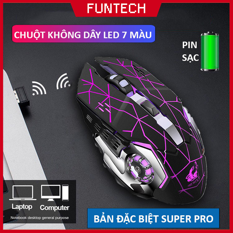 Chuột máy tính không dây Gaming Free Wolf X8 Pro Led RGB tự động đổi màu siêu đẹp pin sạc dung lượng cực trâu thiết kế gọn nhẹ dành cho game thủ tương thích Laptop PC