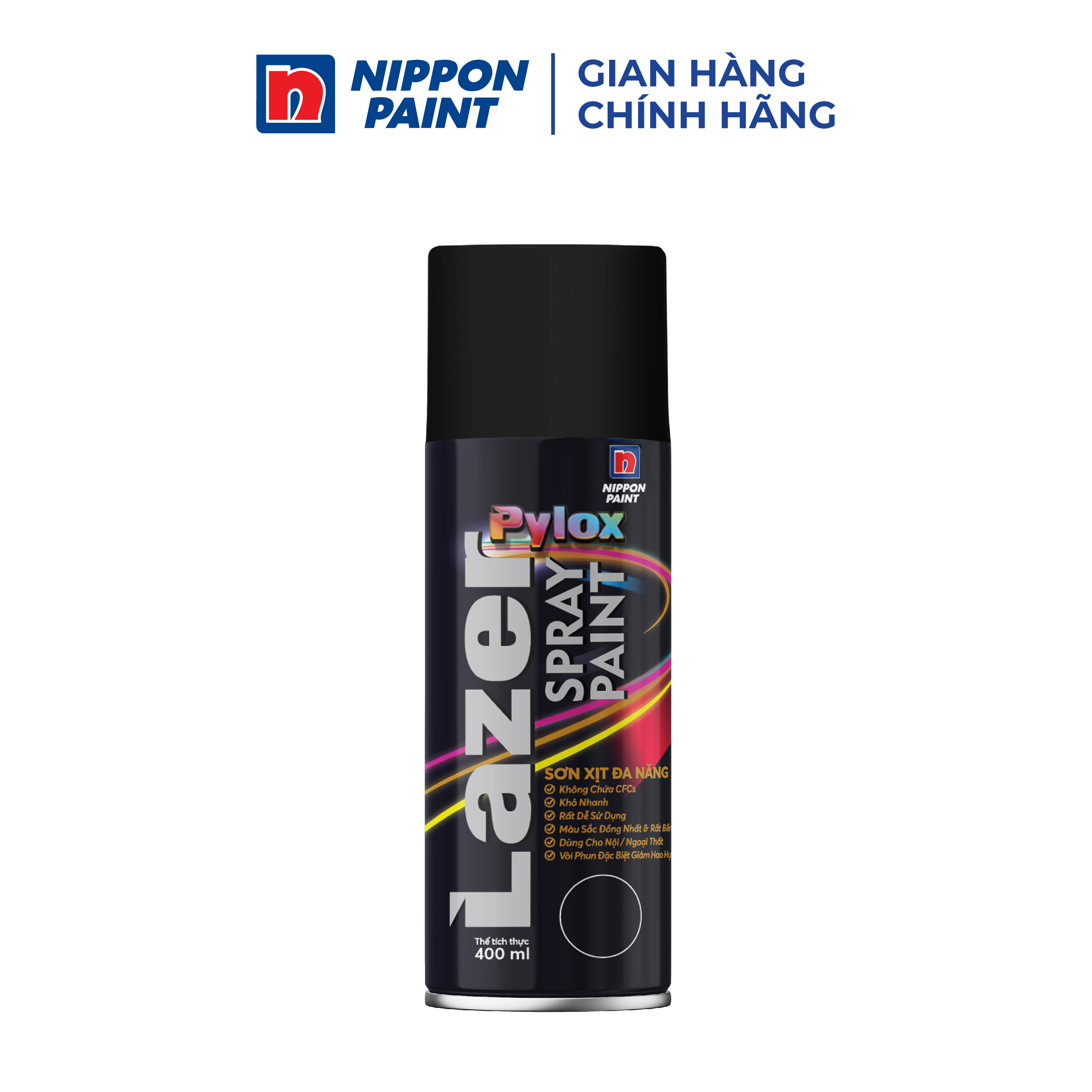 Sơn xịt đa năng Pylox Lazer  - N212 MATT BLACK - Chính hãng NIPPON PAINT - Dung tích 400ml