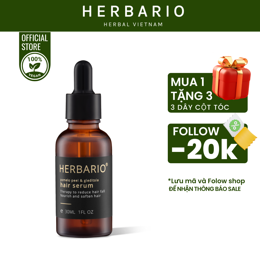 Serum dưỡng tóc tinh dầu bưởi và bồ kết Herbario 30ml giảm rụng tóc, tóc mọc nhanh phục hồi tóc hư tổn nặng