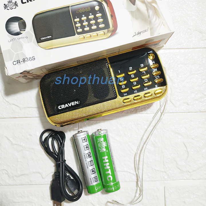 Loa Craven CR-836s 2 Pin Có Đèn Pin - Nghe Thẻ Nhớ USB FM Radio