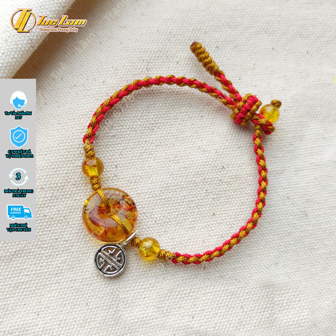 Vòng Tay Đồng Điếu Hổ Phách Bện Charm Bạc Handmade May Mắn - Tuệ Lâm