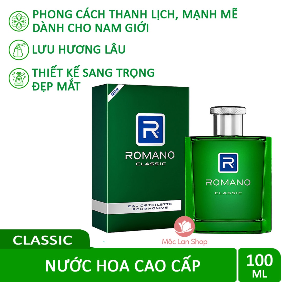Nước hoa nam, nước hoa Romano mạnh mẽ và đầy nam tính - Nước hoa Romano 100ml - Mỹ phẩm Mộc Lan