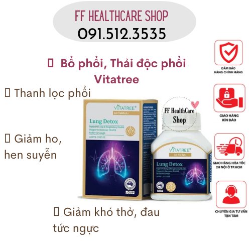 Viên uống bổ phổi, thải độc phổi lung detox vitatree úc 60 viên
