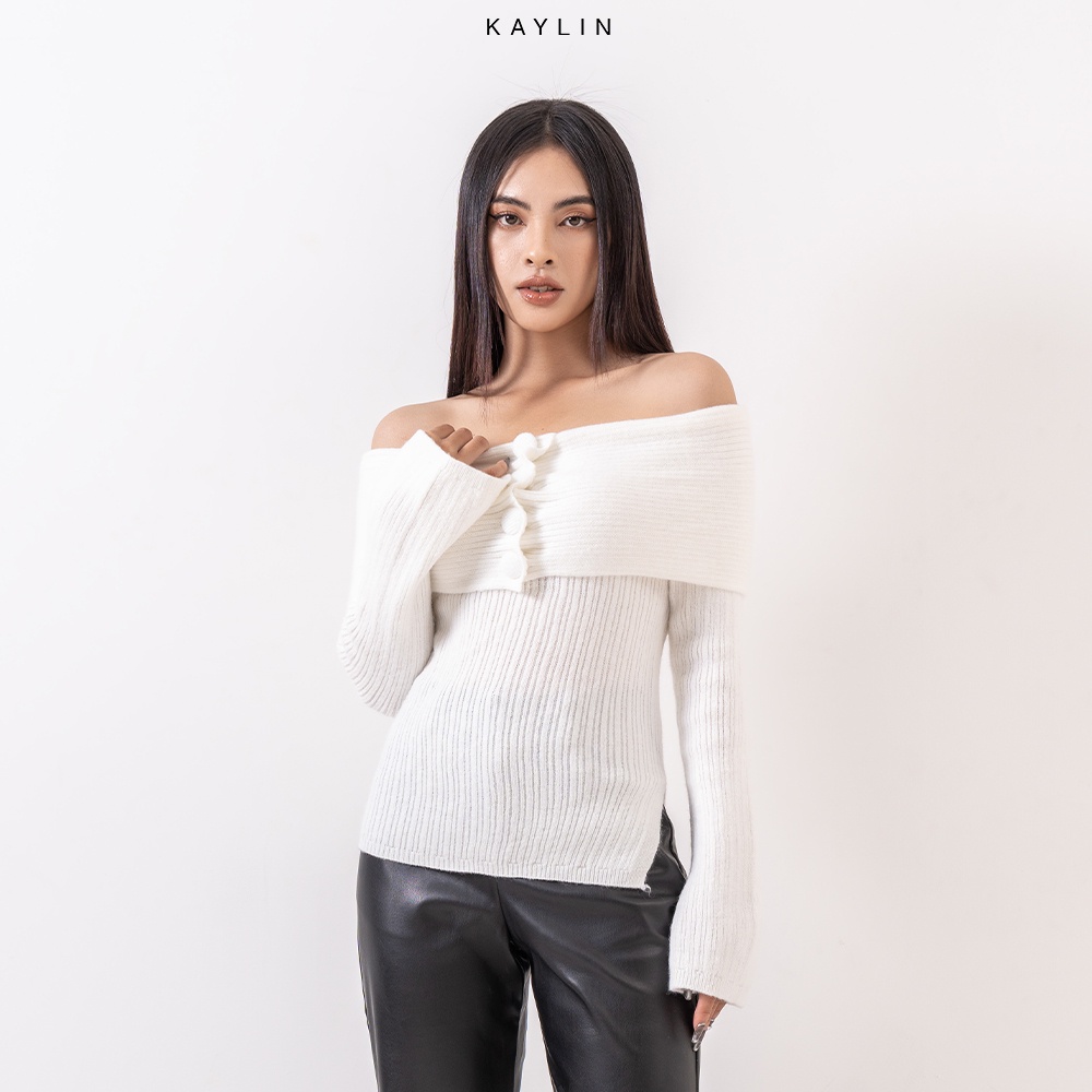 Áo len kaylin trễ vai xẻ tà - n1854