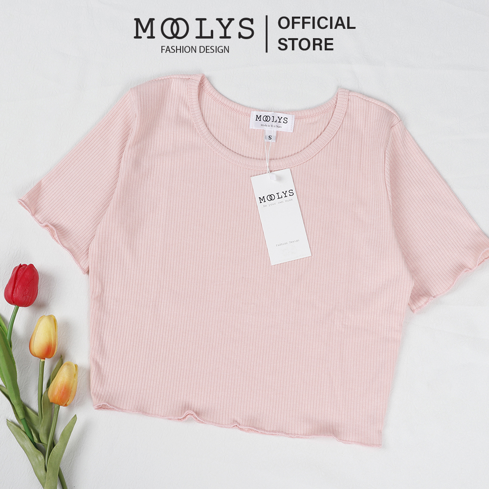 Áo croptop cổ tròn, thun gân mỏng Moolys MC002