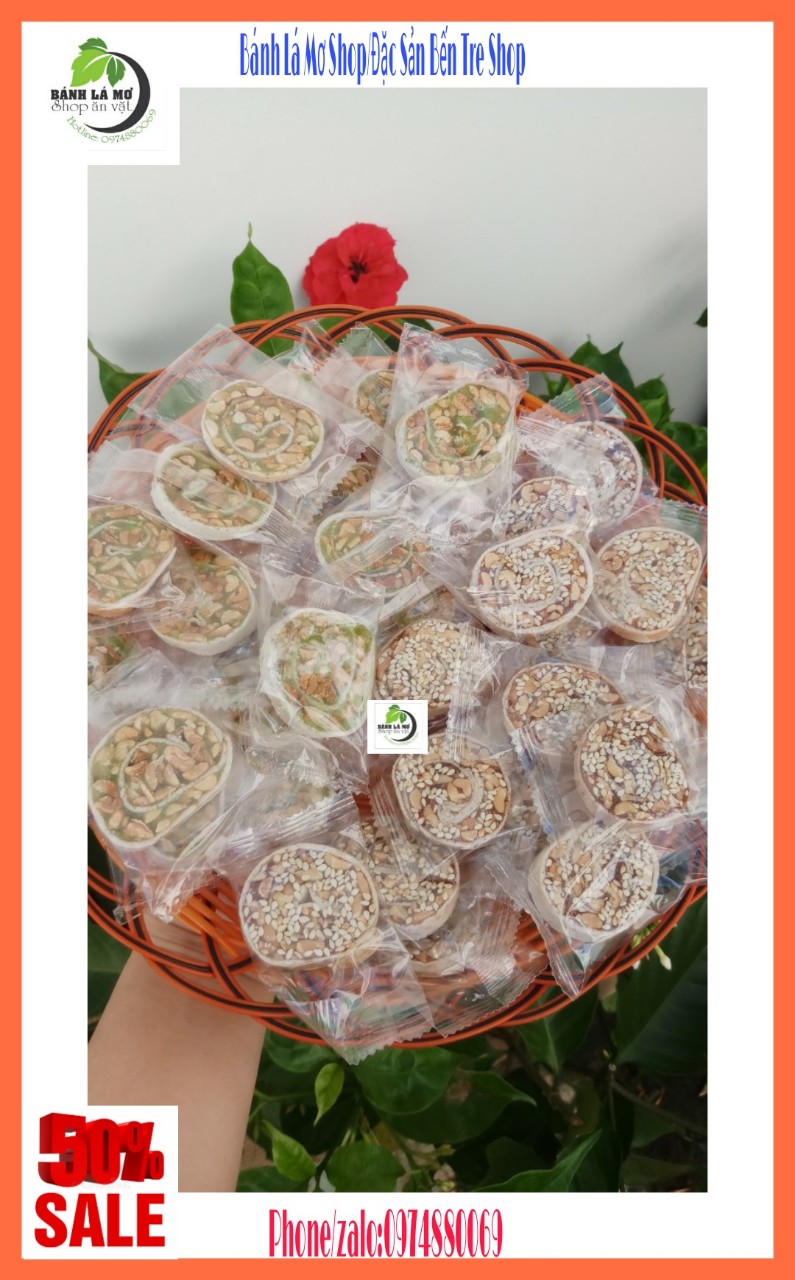 1kg kẹo cuộn đậu 2 vị bến tre- bánh lá mơ shop