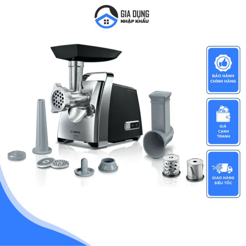 Máy xay thịt bosch mfw67440, cối xay thực phẩm đa năng, công suất 2000w, nhiều đầu, máy làm xúc xích, máy thái rau củ quả, nhập đức, bảo hành 12 tháng