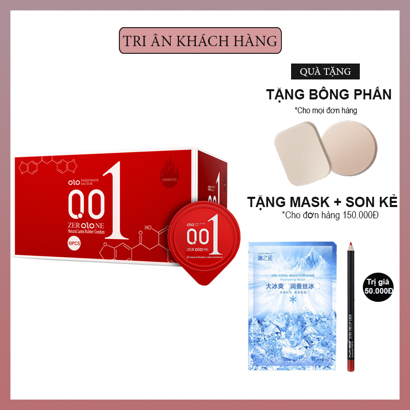 BAO CAO SU OLO 001 SIÊU CẤP SIÊU MỎNG, CHỐNG XUẤT TINH SỚM (1 hộp 10 cái) (có che tên sản phẩm)