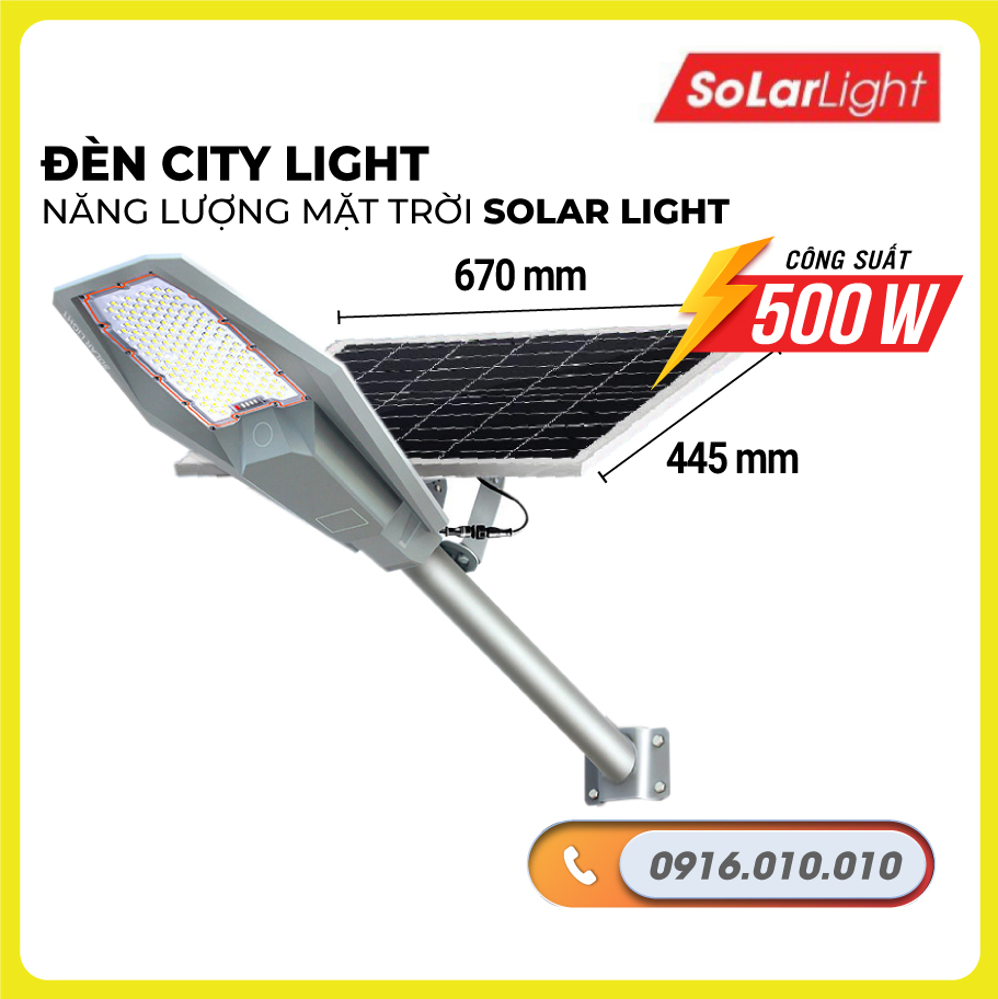 Đèn năng lượng mặt trời công suất 500W City Solar siêu sáng siêu bền . Sáng tối tự động BẬT/TẮT, siêu sáng - Yên Tâm Mua Sắm, Chống nước tiêu chuẩn IP67