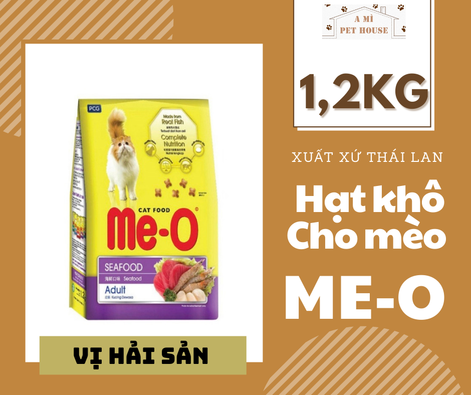 Túi 1,2kg thức ăn cho mèo me-o vị hải sản | hạt khô me-o