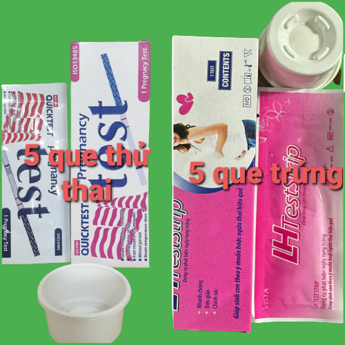 Bộ 10 Que Thử thai và canh trứng Quicktest và LHtesttrip