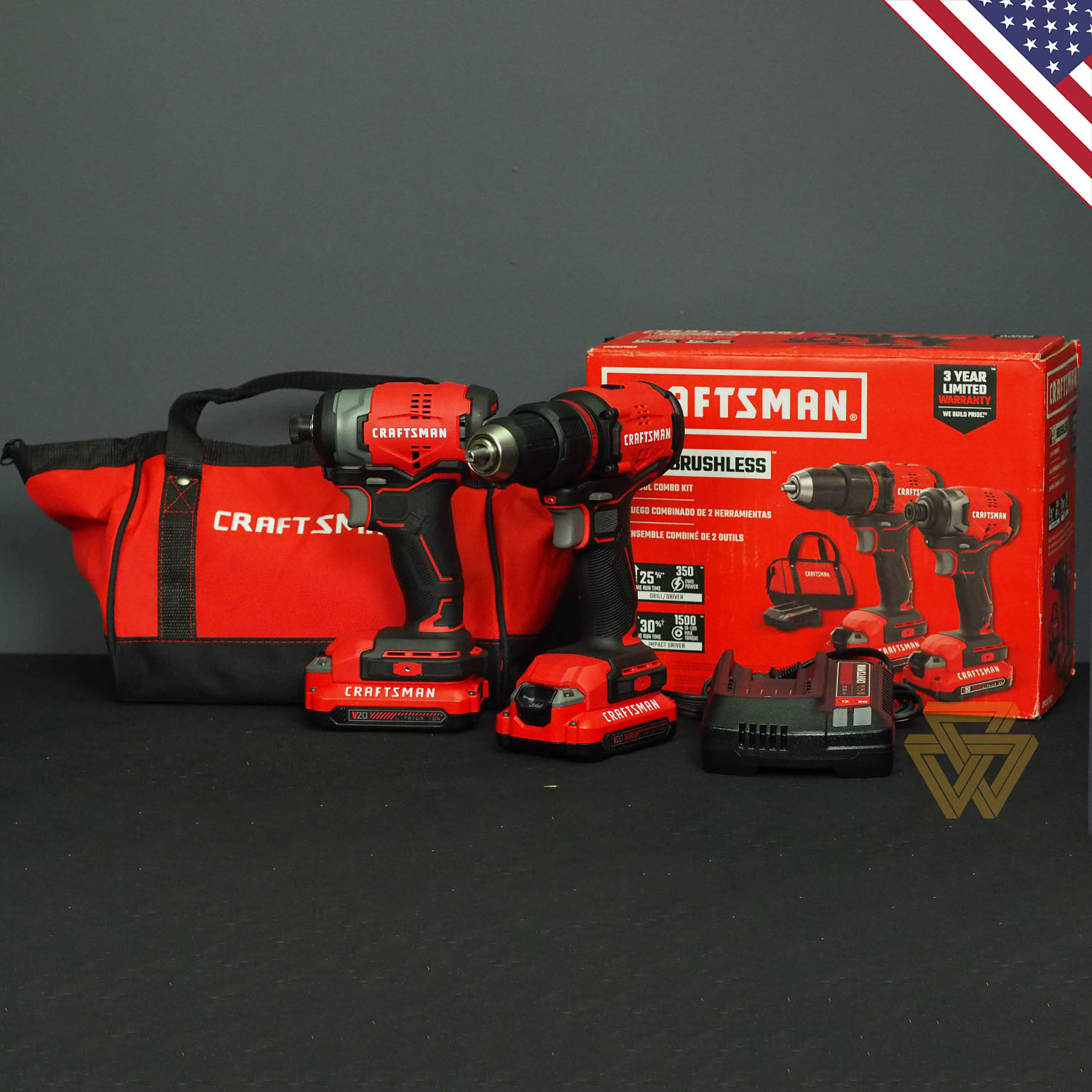 Combo máy khoan vặn vít và khoan pin 20v craftsman cmck210c2