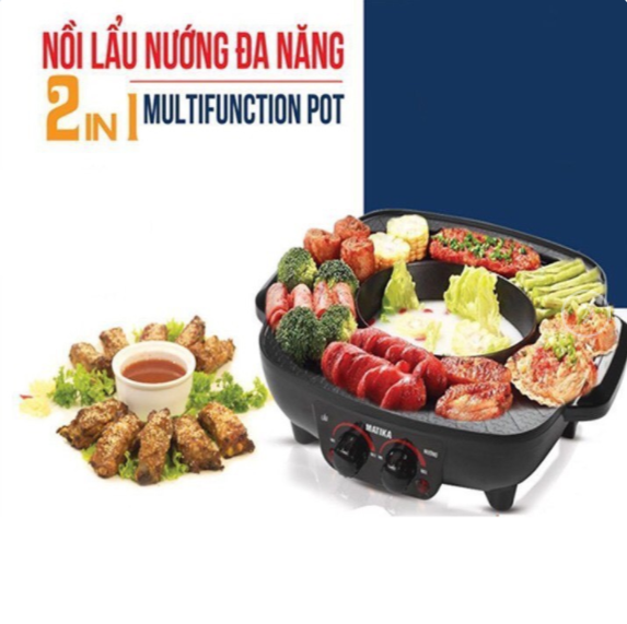 ( XẢ HÀNG ) Nồi Lẩu Nướng Đa Năng 2 in 1 , Hàn Quốc , Chống Dính , Không Khói , Kháng Bụi , Ngăn Dầu , Tiện Lợi Cho Mọi Gia Đình ( BẢO HÀNH 12 THÁNG )