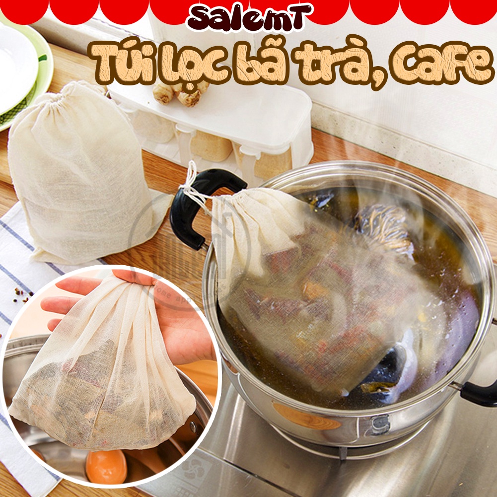 Túi lọc bã trà, cafe, nước ép trái cây vải lưới cotton mềm mịn đa năng có dây rút dùng được nhiều lần