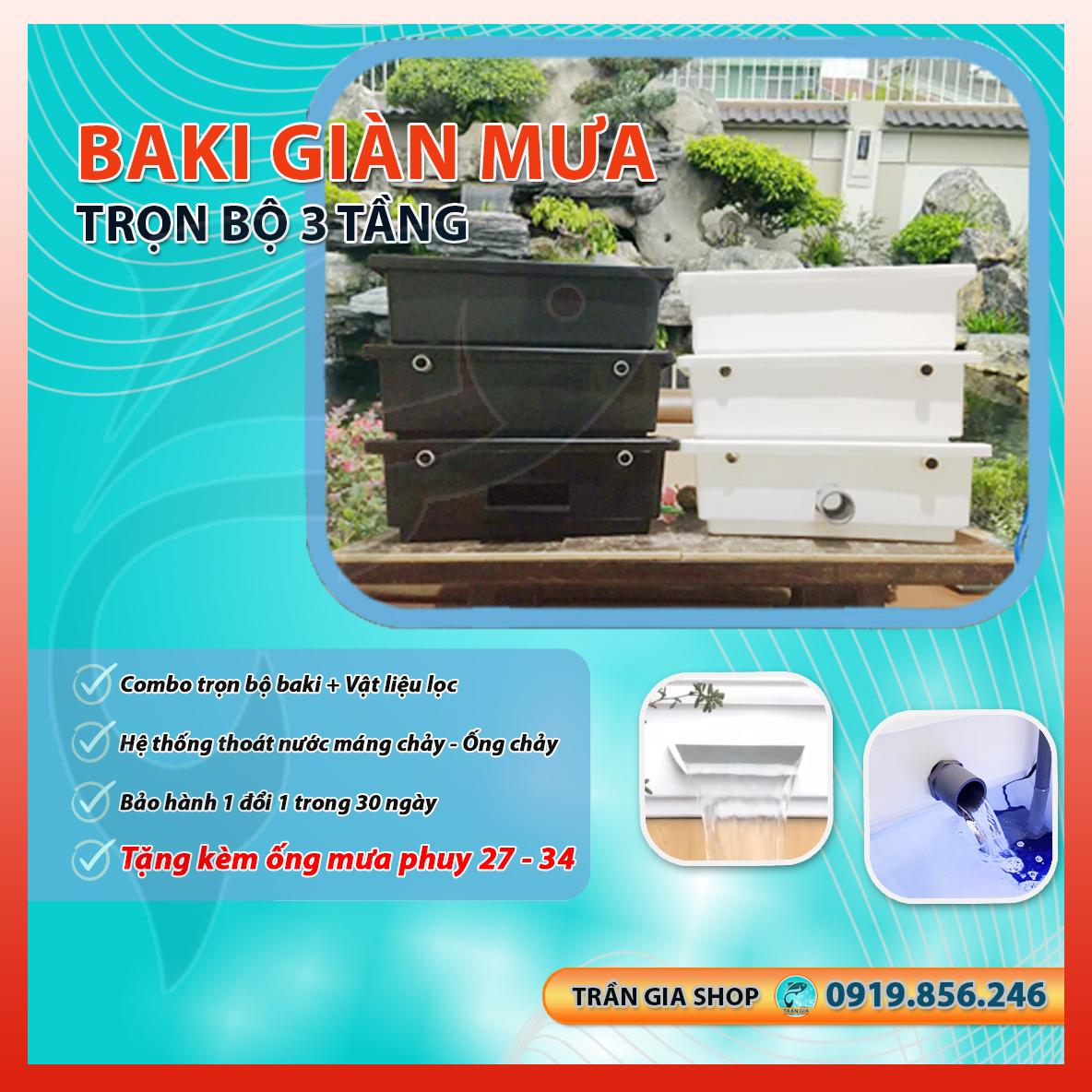 Giàn baki lọc hồ cá - lọc khay nhựa baki - bộ baki 3 tầng + vll
