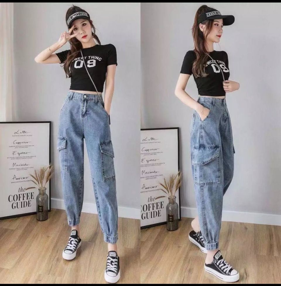 [ freeship đơn hàng từ 49K ] Quần Jeans Nữ, Quần Baggy Jeans Lưng Cao Túi Hộp Ống Bo Túm Jogger Cạp Cao Form Ulzzang Phong Cách Thời Trang - RÒM93 BOUTIQUE
