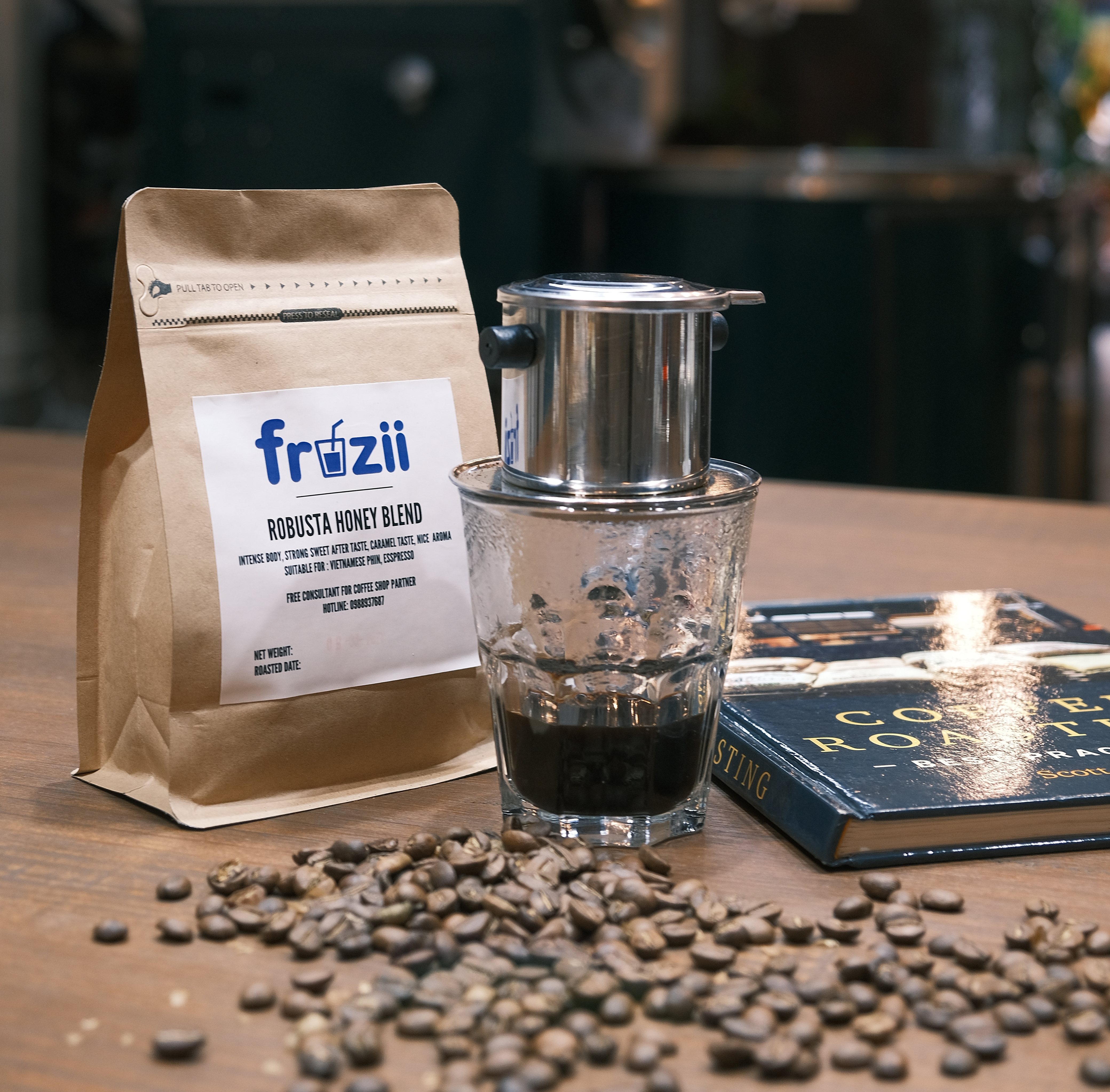 Cà phê hạt rang Robusta honey blend Arabica từ Fruzii
