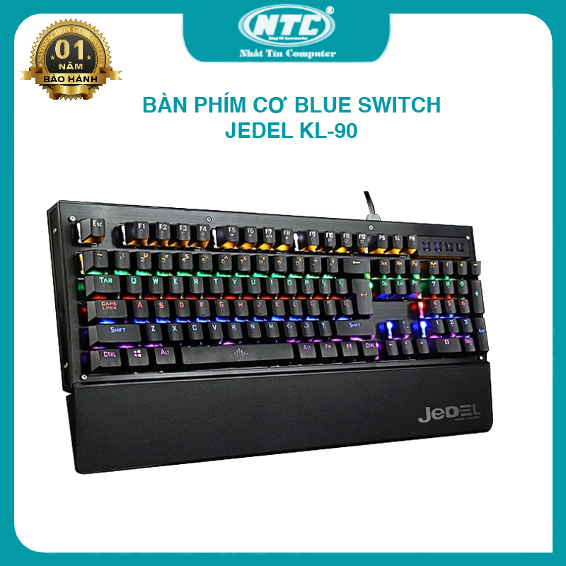 Bàn phím cơ blue switch JEDEL KL-90 led rainbow 8 chế độ - kèm đế kê tay Nhất Tín Computer