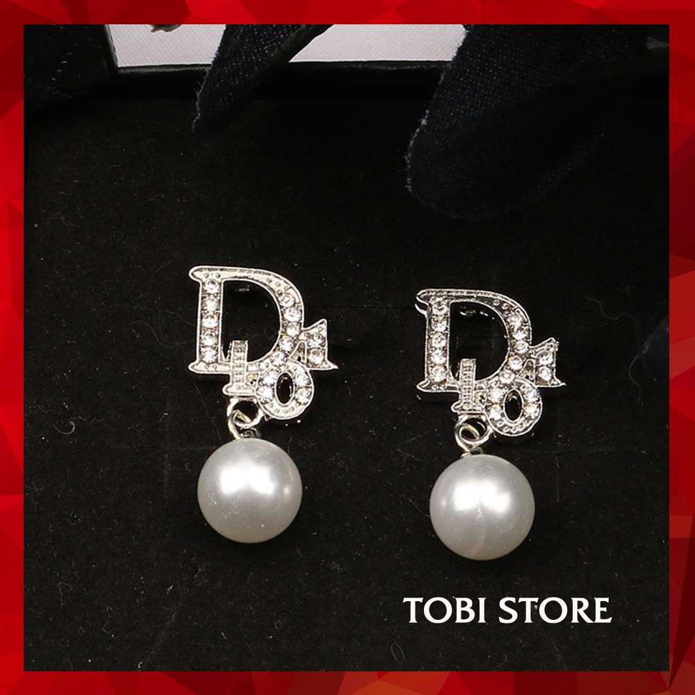 Bông tai D TOBI STORE dáng dài ngọc trai nhân tạo TB323