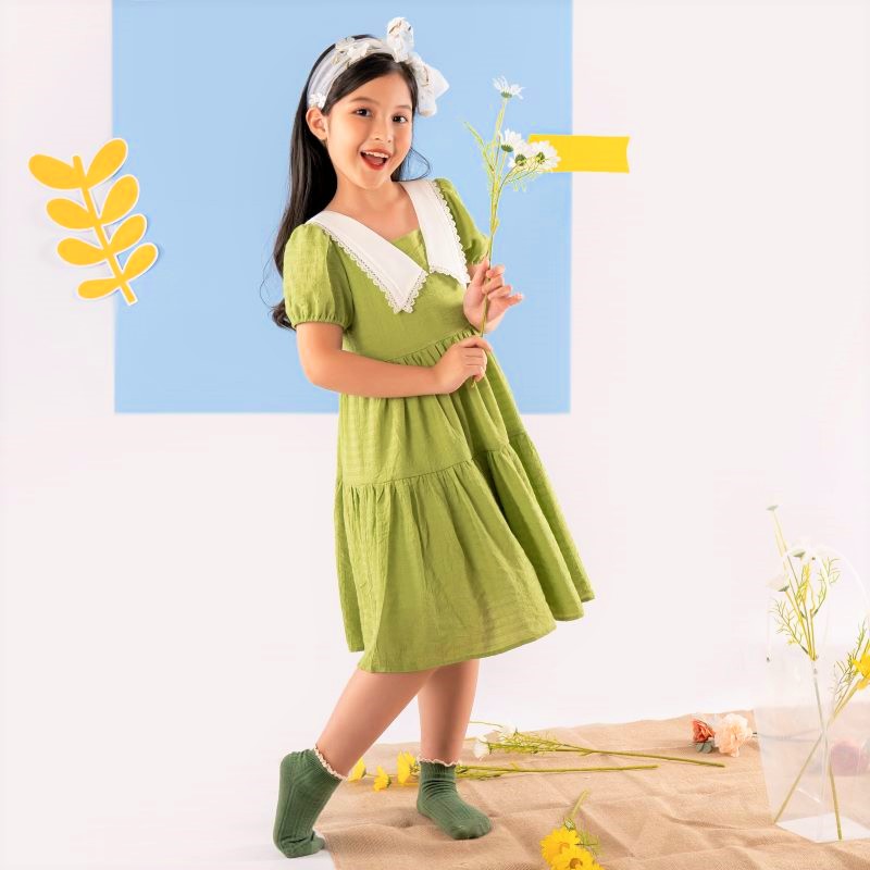 Váy đầm cho bé gái đẹp xinh, cao cấp Econice V7-10. Size trẻ em 5, 6, 7, 8, 9, 10, 12 tuổi mặc mùa hè