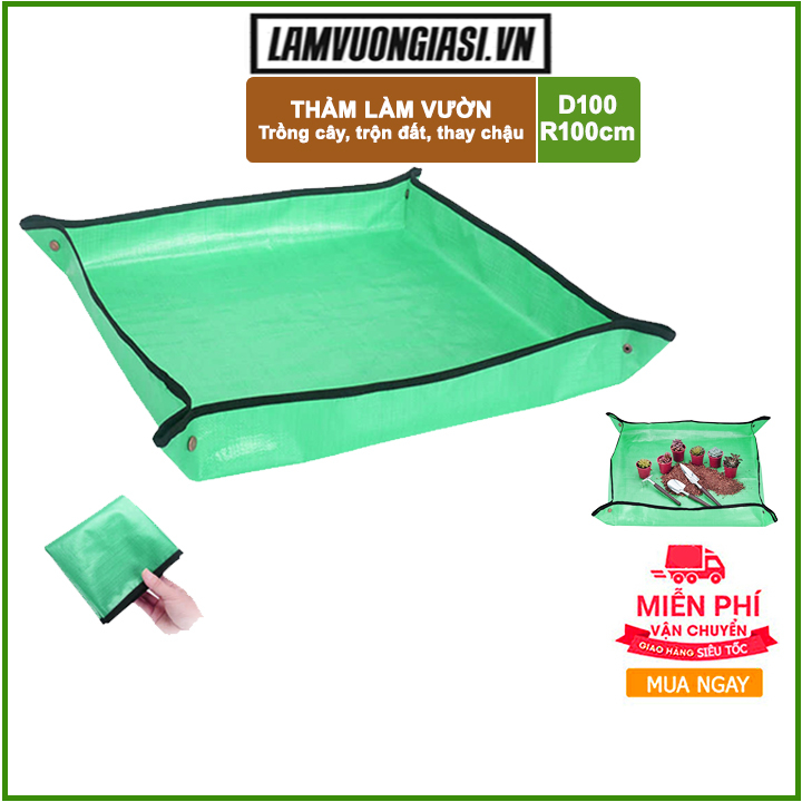 Thảm lót làm vườn trộn đất thay chậu cây D100xR100cm chống nước dễ dàng vệ sinh màu Xanh lá