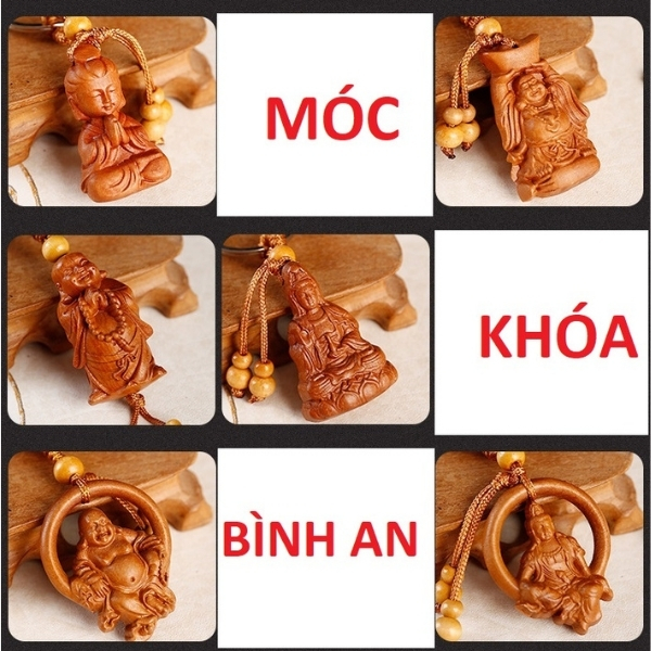 Móc khoá gỗ phong thuỷ bình an - dùng ô tô, xe máy ,cặp sách