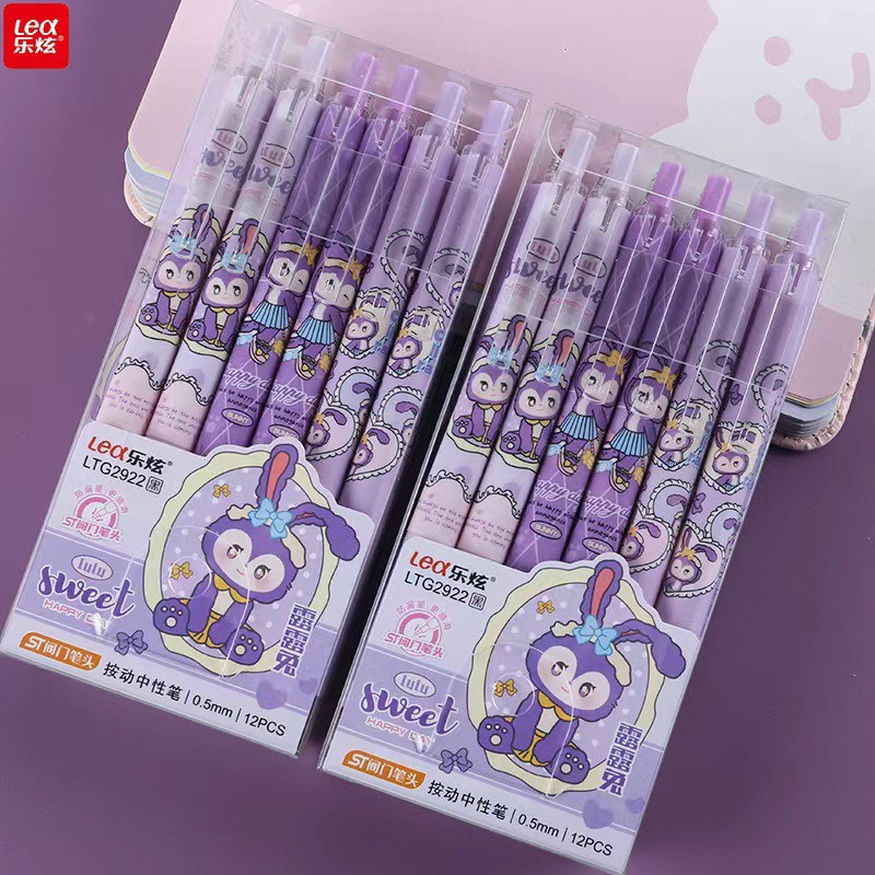 Hộp 12 Cây Viết Gel Bấm Lex ( KHÔNG XOÁ ĐƯỢC ) Ngòi 0.5mm Hoạt Tiết Dễ Thương