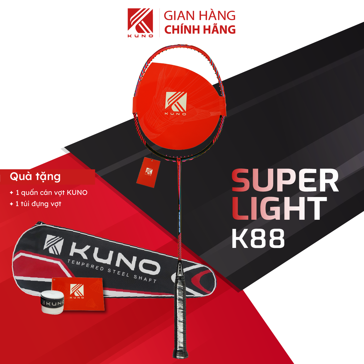 Vợt Cầu Lông 6U Kuno Super Light K88, Cho Người Mới Chơi, Công Thủ Toàn Diện 1 Cây 75gram