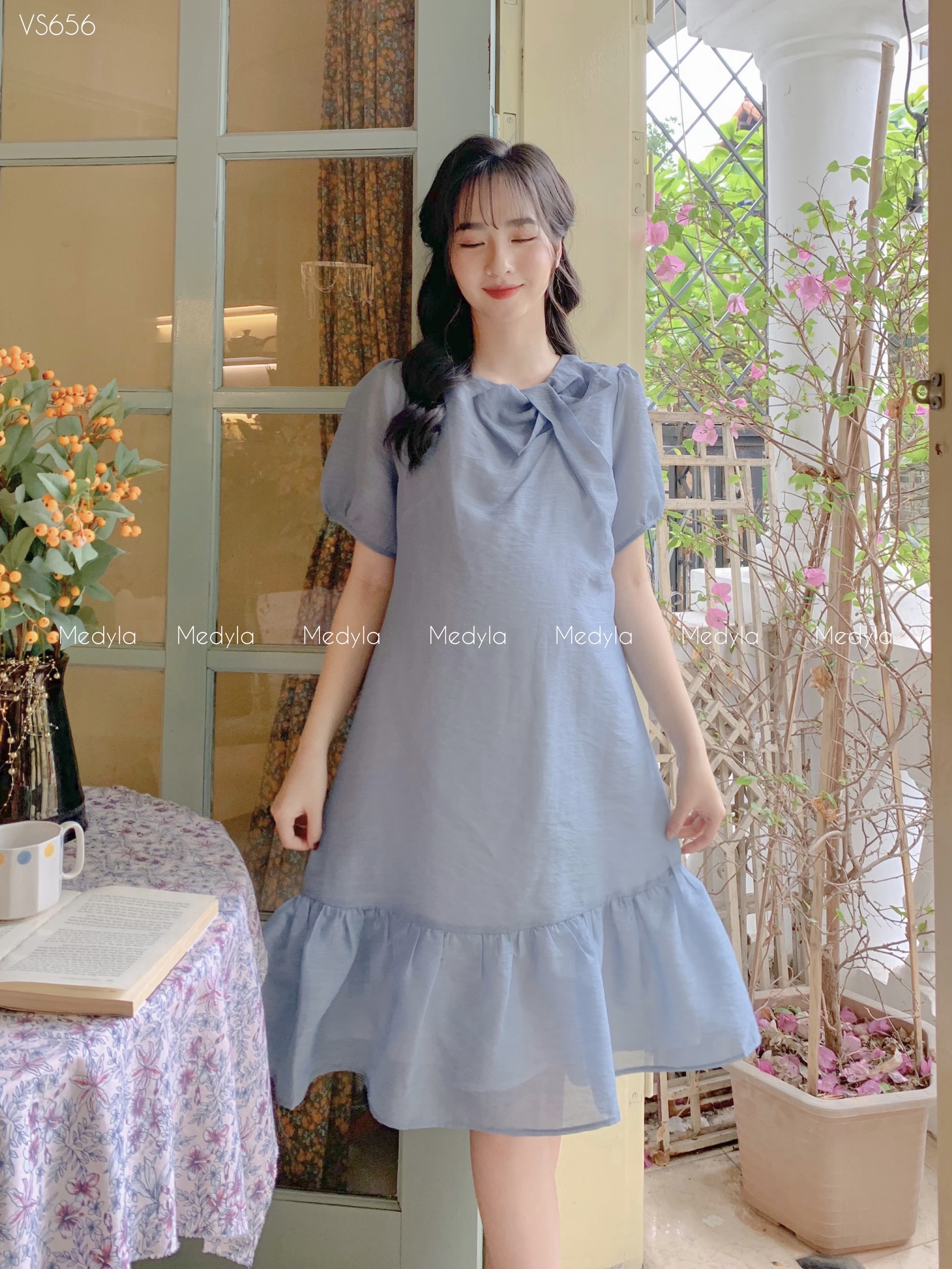 Váy bầu xinh tơ lót lụa cho bầu mặc mùa hè đi chơi, du lịch - Đầm bầu thiết kế Medyla - VS656