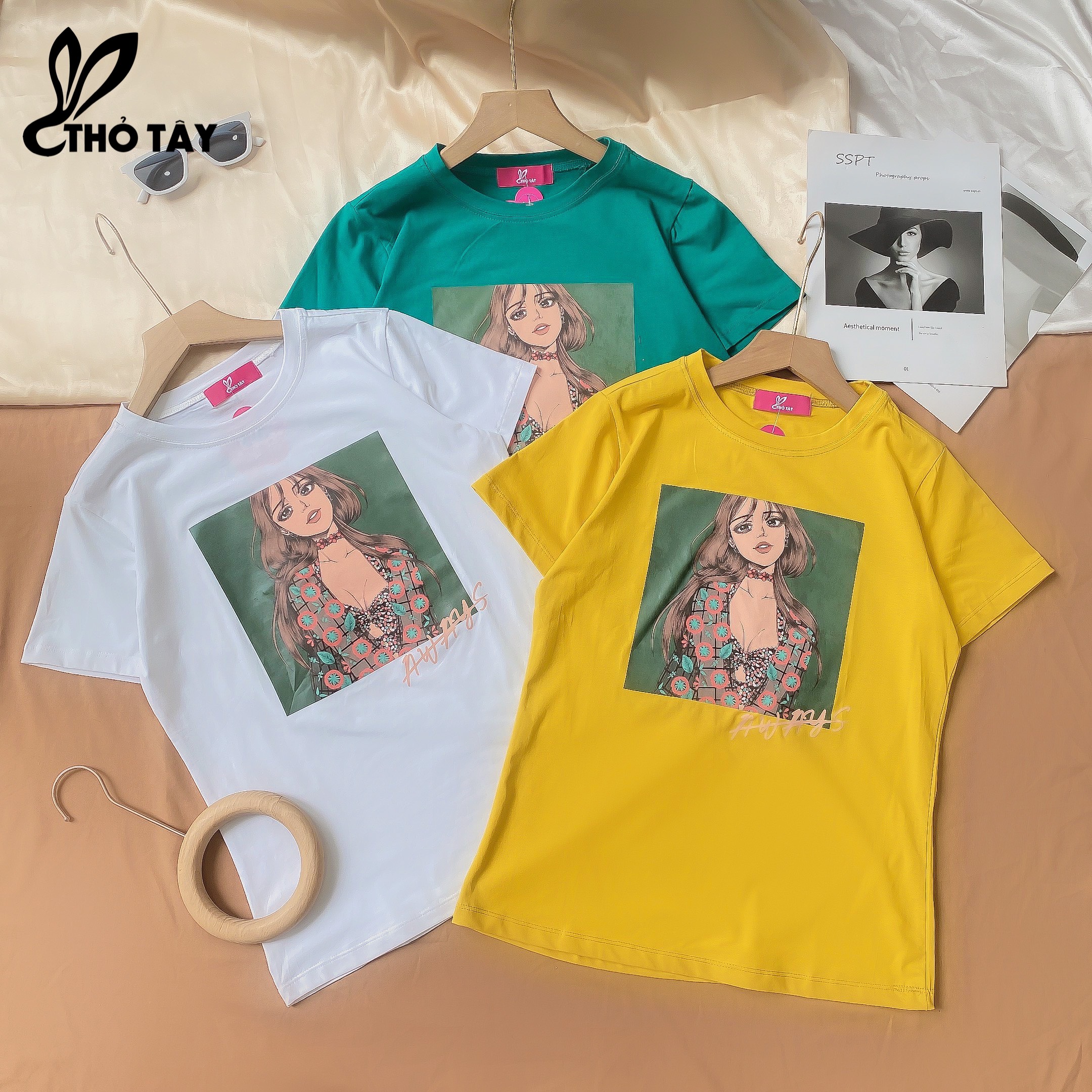 Áo thun nữ form freesize in hình cô gái - thỏ tây at220c15