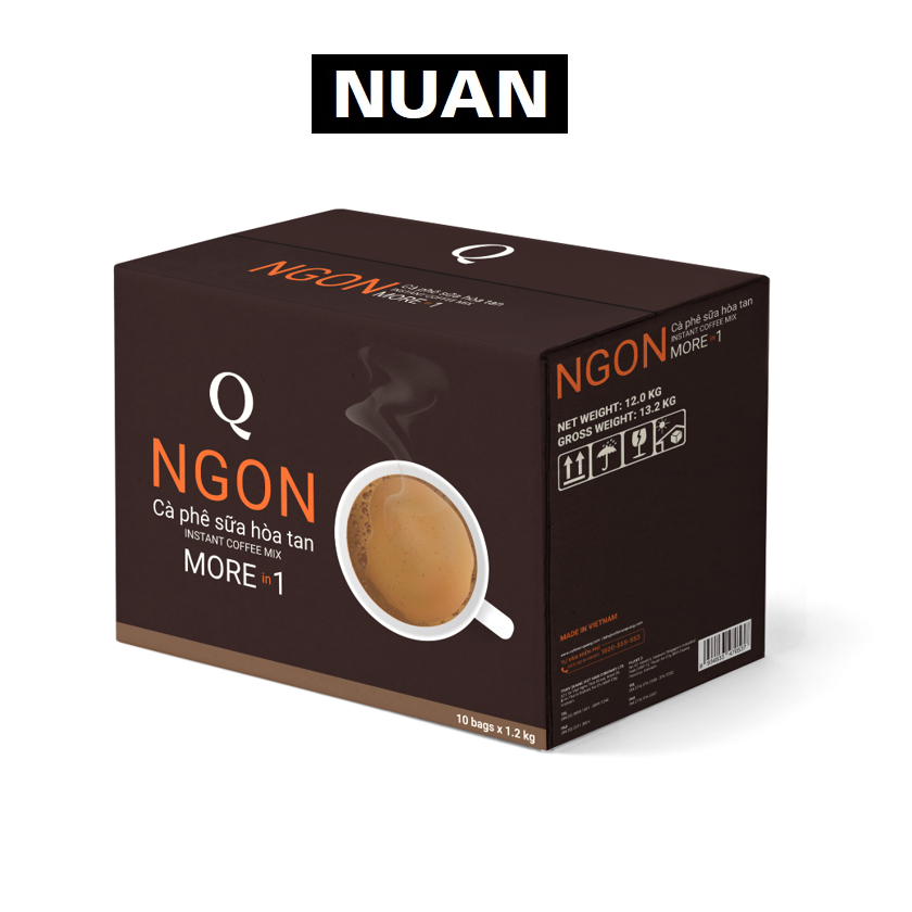 Cà phê sữa ngon trần quang nuan hòa tan 3 in 1 uống liền bịch thùng 12kg 10 bịch 60 gói x 20g